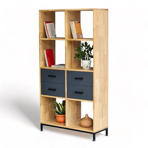 Librero de Madera de Caucho de 80x30x150cm con Cajones, Diseño Minimalista, Plegable, para Hogar, Oficina, Taller, Sala de Estar, Hotel - KS68160 - Product Image 1