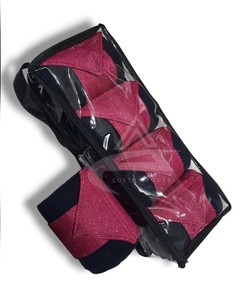 Wholesale Navy Fleece with Pink <b>Glitter</b> <b>Fabric</b> High Quality Polar Fleece Horse Polo Wraps Horse Fleece Bandages With Bag - Product Image 1