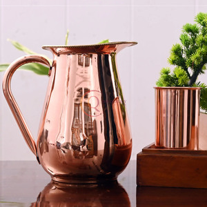 Pichet en cuivre martelé conception de logo personnalisé dernière arrivée verre abat-jour finition bien poli eau servant cruche - Product Image 6