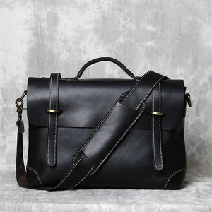 Classic Cowhide Leather Laptop Messenger Shoulder Bag Durable Korean Protective Office Use Zipper Closure - Product Image 5