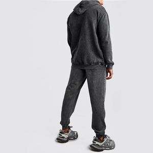 Ensemble sweat-shirt et pantalon de survêtement en coton délavé à l'acide, personnalisé OEM, 2 pièces, pour hommes - Product Image 2