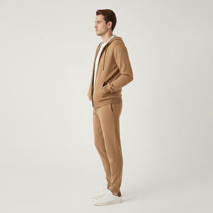 Conjunto de Sudadera con Capucha y Pantalones 2 en 1 para Hombre, Tejido Deportivo de Punto Fino, 100% Algodón, Casual, Transpirable, Cuello Alto, Logotipo Frontal, Cierre de Cremallera, Otoño - Product Image 4