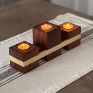 Bougeoir en bois luxueux fabriqué à la main pour une décoration élégante de la maison avec une ambiance traditionnelle rustique vintage - Product Image 2