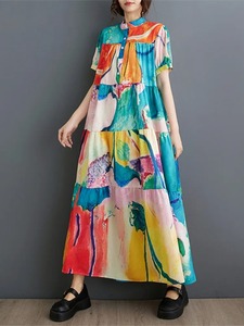 Japonés Corea estilo Patchwork dibujos animados estampado manga corta suelta verano blusa vestido calle moda mujeres Casual vestidos largos - Product Image 3