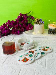 Juego de posavasos de piedra natural con diseño Floral maravillosamente único, mejor precio, venta al por mayor, incrustaciones de mármol de colores para Cafe Bar, juego de regalo - Product Image 3