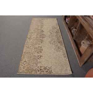 Vintage Large Area 3 X 6.7ft Turkish Rug Beige <b>Brown</b> Classic Rectangle Abstract Pattern <b>Wool</b> Latex for Hallway Room Decor - Product Image 1