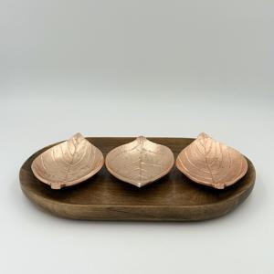 Plato de Frutos Secos de Lujo con Diseño de Hojas, Bañado en Cobre, con Bandeja de Madera, Estilo Vintage Victoriano, con Patrón de Hojas Ornamentales Perforadas - Product Image 4