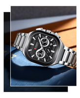 Montre-bracelet à quartz pour homme, boîtier carré en alliage, bracelet en acier inoxydable, cadran à échelle mixte, montre tendance