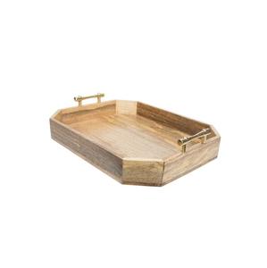 Bandeja de madera decorativa rectangular hecha a mano con acabado pulido y asa para servir alimentos - Product Image 3