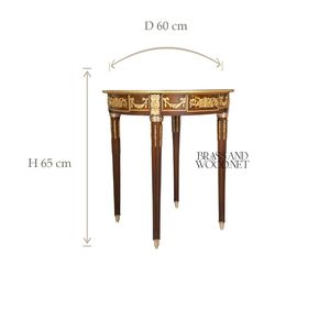 โต๊ะข้างทรงกลมหรูหราพร้อมท็อปวีเนียร์ไม้ลายสวย และตกแต่งด้วยอะลูมิเนียมทองเหลืองลายประณีต สำหรับตกแต่งห้องสไตล์คลาสสิก - Product Image 6