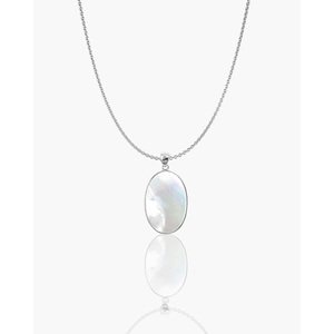 Collier avec pendentif ovale en acier inoxydable plaqué rhodium et or, chaîne à maillons chrétiens vintage - Product Image 1