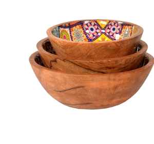 Cuenco de madera rústico decorativo hecho a mano para decoración elegante del hogar para servir ensaladas y uso en la mesa de comedor - Product Image 2