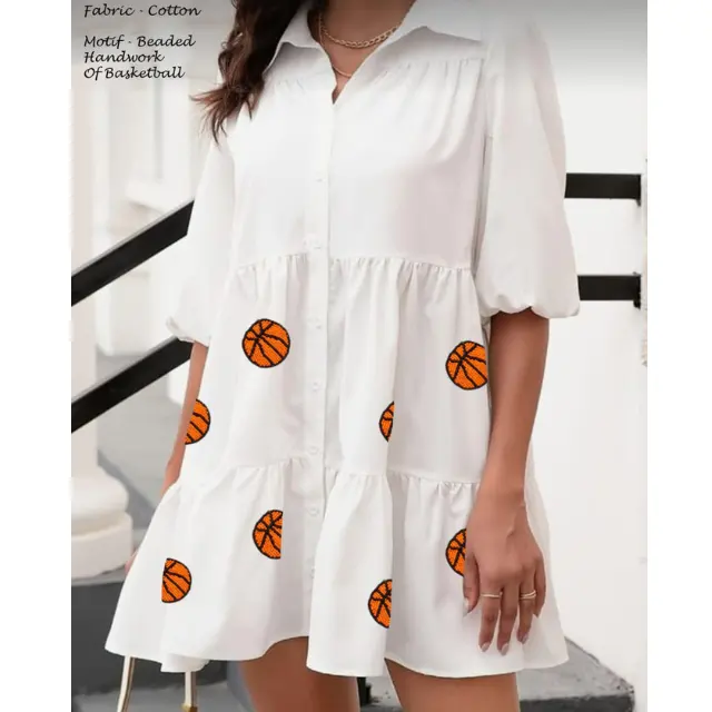 Großhandel Langhemd mit Designs individuelle Basketball-Patches Spieltag Perlen Patches Hemd für Damenkleider