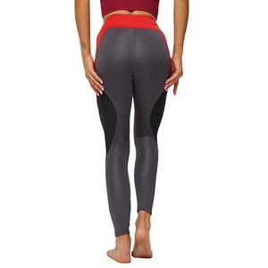 Leggings de yoga en maille pour femmes, pantalons de course à taille haute rouge et gris, pantalons d'entraînement sportifs respirants et extensibles - Product Image 6