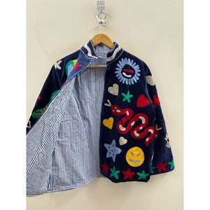 เสื้อแจ็คเก็ตกำมะหยี่สีกรมท่าสำหรับฤดูใบไม้ร่วง รุ่นปักมือ Primary Soul Edition-the Nazar - Product Image 3