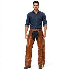 Chaps en cuir véritable de style western pour l'équitation, la moto, le travail à la ferme et la protection en extérieur – Chaps ajustables et personnalisables pour hommes - Product Image 1