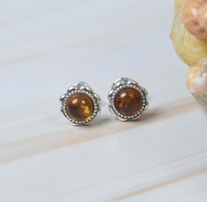 Boucle d'oreille en argent sterling massif 925 ambre baltique naturel forme ronde pierres précieuses - Product Image 2