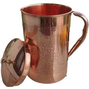 Jarra de agua de cobre de diseño moderno y lujoso, jarra de Metal personalizada hecha a mano, diseño grabado, acabado pulido para Ayurveda Doctor - Product Image 5