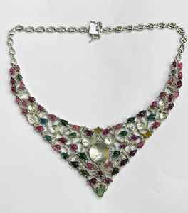 Collier en argent sterling 925 avec multi-tourmaline naturelle et chaînes fines en diamant Genre de produits - Product Image 3