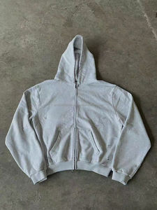 HLD24059MH Sudadera con Capucha Corta y Holgada para Hombre, con Estampado 3D en Relieve, Cierre de Cremallera, Estilo Desgastado - Product Image 3