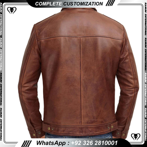 Veste bomber en cuir de vache véritable vieilli pour homme, style vintage, design classique, imperméable et coupe-vent, OEM - Product Image 4