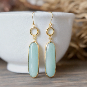 New Arrival 925 Sterling <b>Silver</b> Aqua Chalcedony Gemstone Dangle Earrings Pear Shape 18K Gold <b>Plated</b> Trendy Style Wedding Gifts - Product Image 6