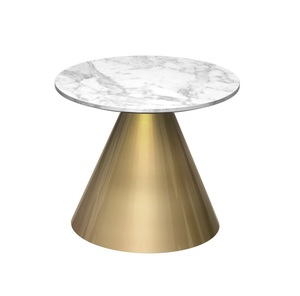 Mesa auxiliar redonda superior de mármol de diseño moderno en acabado dorado Mesa auxiliar de estilo italiano de aspecto moderno Mesa de centro. - Product Image 1