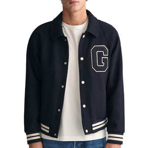 Men's Varsity <b>Jacket</b> with Stand Collar Front Logo Trendy Design Woolen Fabric Windproof & Reversible - Product Image 6