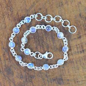 Bracelet réglable en argent sterling 925 avec pierre de lune arc-en-ciel blanche, 13 pierres, bijoux faits à la main, cadeau pour femmes - Product Image 1