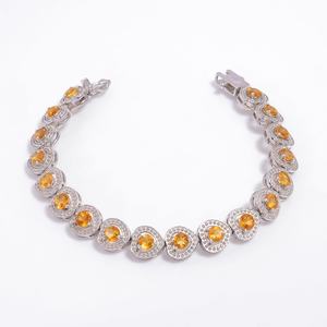 <b>Citrine</b> Halo Tennis Bracelet In Sterling Silver Round Yellow Gemstone Jewelry For Women November Birthstone Gift - Product Image 2