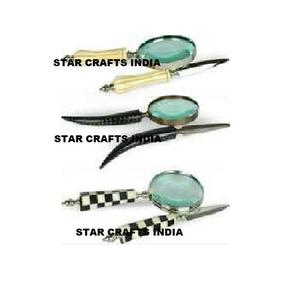 Wood Resin Handle Magnifying Glass Metal Part in Brass <b>Mirror</b> Polish Men Gift Newspaper Reader Magnifier Made In india - Product Image 3