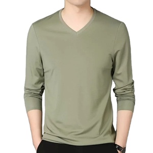 Camiseta de manga larga para hombre primavera otoño delgada ajustada informal cuello en V pulóver ropa de capa Base superior interior - Product Image 5