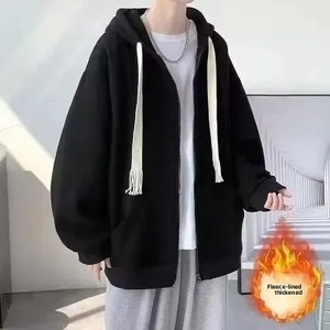 Loose Men's Hoodie <b>Cardigan</b> Pure Color Hong Kong Style Casual Top Fashionable <b>Open</b> <b>Front</b> Sweatshirt Autumn Winter Outerwear - Product Image 2