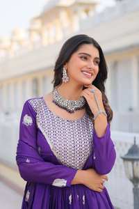 Violet Anarkali robe dupatta ensemble pour femmes et filles indien pakistanais mariage longue robe de soirée indien robe de mariage - Product Image 2