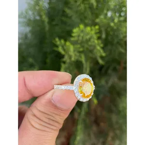 925 Silver Yellow Sapphire Ring with Bezel Setting Inlay Technology - Product Image 2