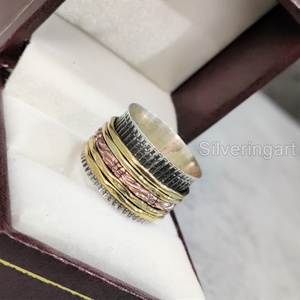 Anillo de meditación con banda giratoria, anillo de pulgar de Plata de Ley 925 para mujer, joyería hecha a mano, anillo giratorio de ansiedad navideña para hombre - Product Image 2