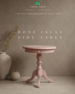 Mesa Auxiliar Redonda con Incrustaciones de Hueso VIKIS ARTS, Diseño Moderno, Hecha a Mano, de Madera Rosa con Patrón Floral, para Comedor de Casa de Campo o Villa - Product Image 1