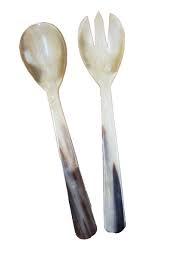Natural Horn Mixing & Serving <b>Salad</b> <b>Spoon</b> & Fork Dinnerware Natural Buffalo Cow <b>Salad</b> Server 2 Pcs Set HORN Kitchenware Tools - Product Image 3