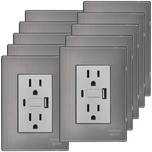 Presa a Muro con USB, MXIOB-006, 10 Pezzi, Presa USB A/USB C/Duplex, 110/125-250VAC, 15A, 50/60Hz, 5VDC, 3A, Argento - Product Image 1