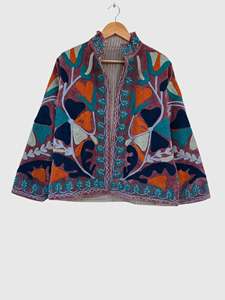 Veste en velours brodée de fleurs, col mandarin, manches longues, grande taille, vêtements d'automne pour femmes - Product Image 1
