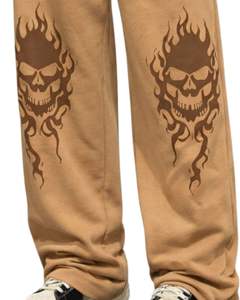 Pantalons de survêtement à jambes larges personnalisés avec imprimé flamme de chameau et crâne, style gothique surdimensionné, streetwear, molleton, pantalon de jogging, OEM ODM personnalisé - Product Image 4