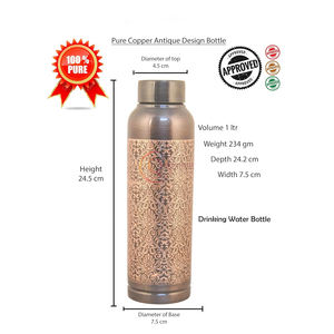 Bouteille d'eau en métal cuivre avec finition gravée pour les bienfaits pour la santé Bouteille d'eau de yoga Bouteille d'eau ayurvédique avec couvercle - Product Image 2