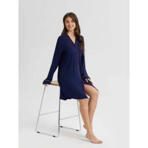 Camisón de Manga Larga para Mujer, de Bambú Suave, con Ribete Multicolor, Estilo Clásico, Tejido Suave para Primavera - Product Image 6