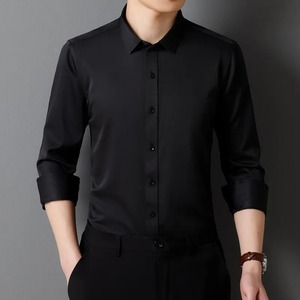 Camisa de manga larga para hombre, clásica, de Color sólido, suave, cómoda, de negocios, formal, social, sin bolsillos, rojo, negro, blanco - Product Image 6
