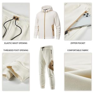 Survêtement avec capuche et logo personnalisés, ensemble sweat-shirt à capuche uni et joggers pour hommes, survêtement avec logo personnalisé en polyester et nylon et polaire technique pour hommes - Product Image 4