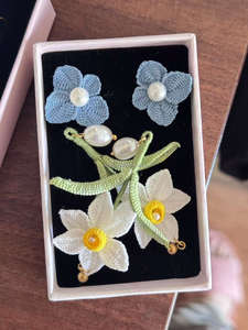 Boucles d'oreilles créatives en crochet personnalisées, motif narcisse, en <span class=keywords><strong>coton</strong></span> <span class=keywords><strong>DMC</strong></span>, micro-crochet, perles, mini-boucles d'oreilles pendantes - Product Image 4