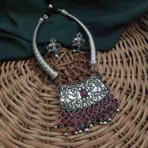 High-Quality SHIPRA Oxidised Hasli <b>Set</b> Necklace & <b>Earrings</b> | Best Seller | Exported from India - Product Image 1