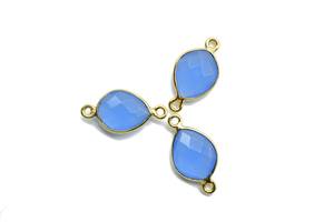 925 Plata de Ley 9x12mm Calcedonia azul natural Checker Cut bisel Chapado en oro Single Loop Link Charm Connectors - Product Image 3