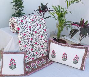 Main Bloc Imprimé Écologique 100% Coton Floral Couette Avec Taies D'oreiller Artisan Fabriqué À La Main Jaipur Coton Couette Ensemble - Product Image 6