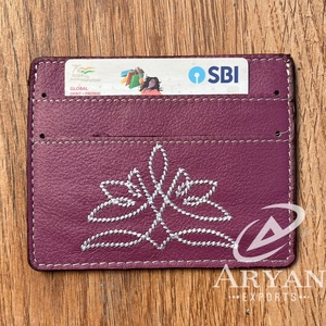 Custom Popular Slim Genuine Cowhide Leather Card <b>Holder</b> Customized Boot Stitch Business ID Credit Card <b>Holder</b> Wallet for Women's - Product Image 1